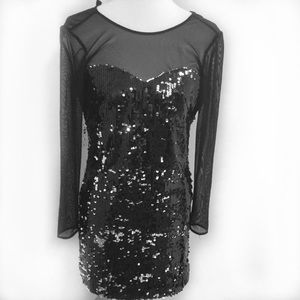 Milly black silver sequins w sheer top d…
